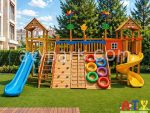 Dış mekan ahşap oyun parkı palmiye modeli 1127 anaokulu ve site bahçesi çocuk parkı